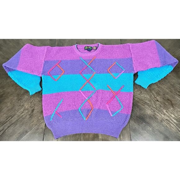 Vtg Colours By Alexander Julian HAND INTARSIA Knit Sweater Women's M Wool Blend - Picture 5 of 10